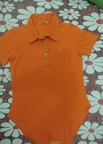 Turuncu Kısa Kollu Polo Yaka Kadın Body.. - Görsel 2