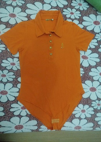 Turuncu Kısa Kollu Polo Yaka Kadın Body.. - Görsel 3