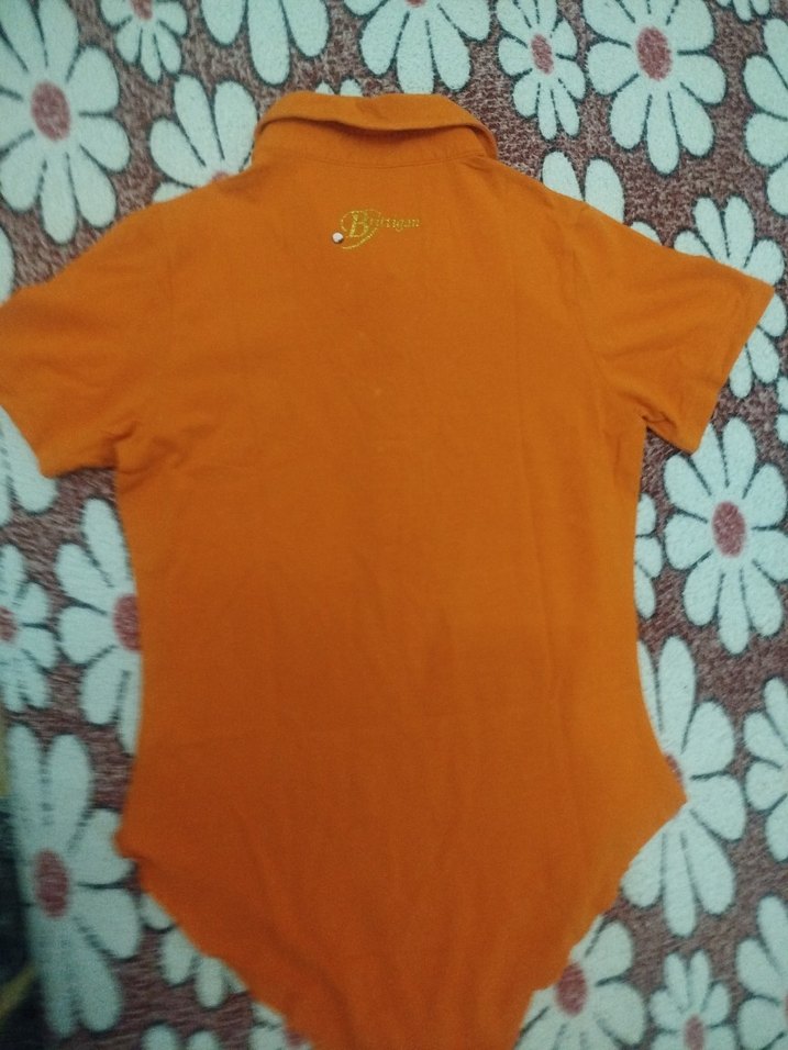 Turuncu Kısa Kollu Polo Yaka Kadın Body.. - Görsel 5