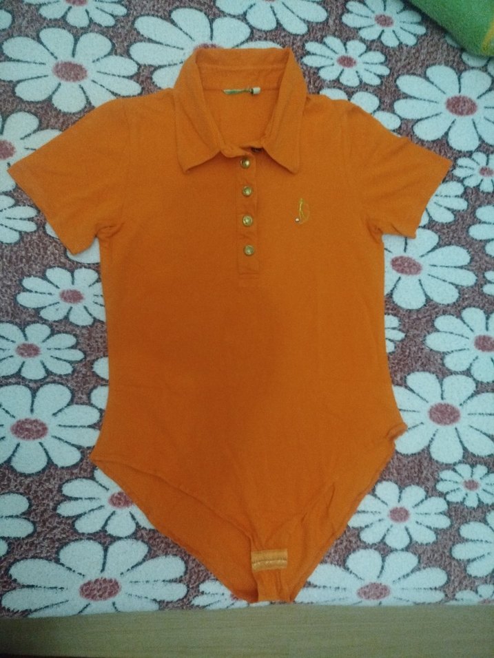 Turuncu Kısa Kollu Polo Yaka Kadın Body.. - Görsel 3