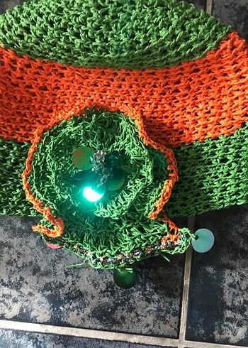 Renkli Örgü Kadın rafya şapka - Görsel 2