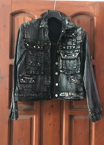 Mango Dugmeli Siyah Rock Punk Kot Ceket