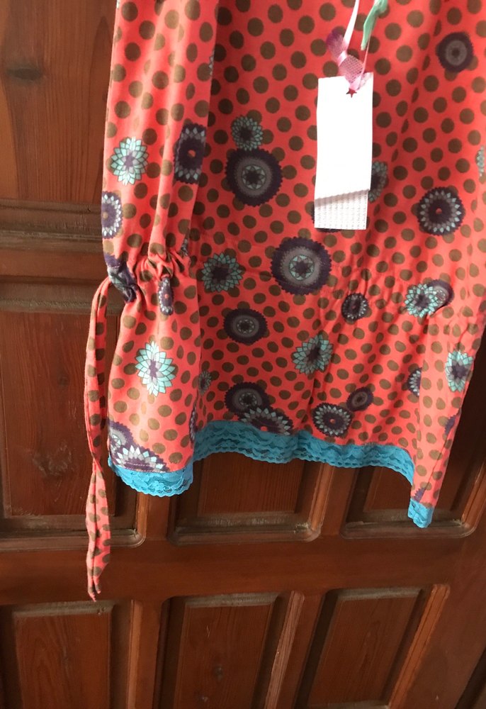 Turunculu desenli eteği dantel Sedef düymeli s beden mini elbise - Görsel 5