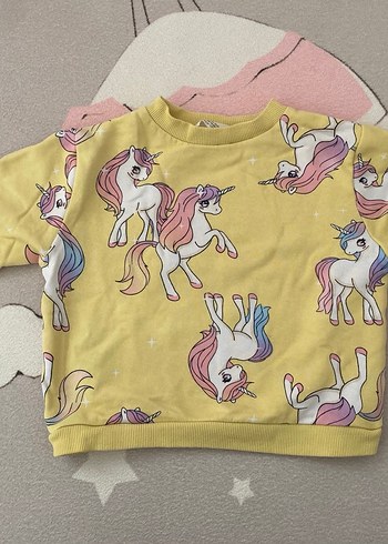 Kız Çocuk Unicorn Baskılı Sarı Sweatshirt - Görsel 2