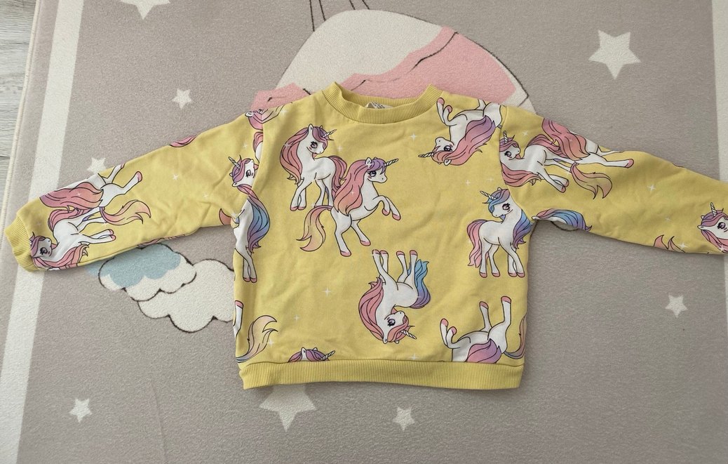 Kız Çocuk Unicorn Baskılı Sarı Sweatshirt - Görsel 2