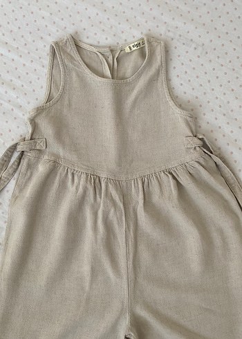 Kız Çocuk Keten Salaş Bej Tulum - Görsel 3