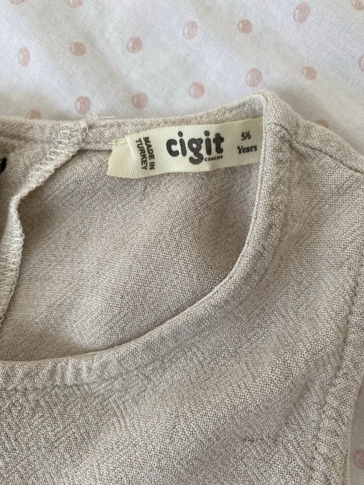 Kız Çocuk Keten Salaş Bej Tulum - Görsel 5