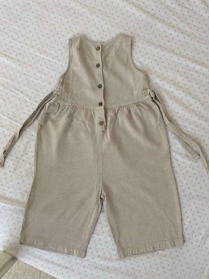 Kız Çocuk Keten Salaş Bej Tulum - Görsel 4