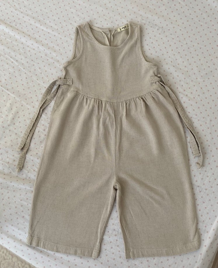 Kız Çocuk Keten Salaş Bej Tulum - Görsel 2
