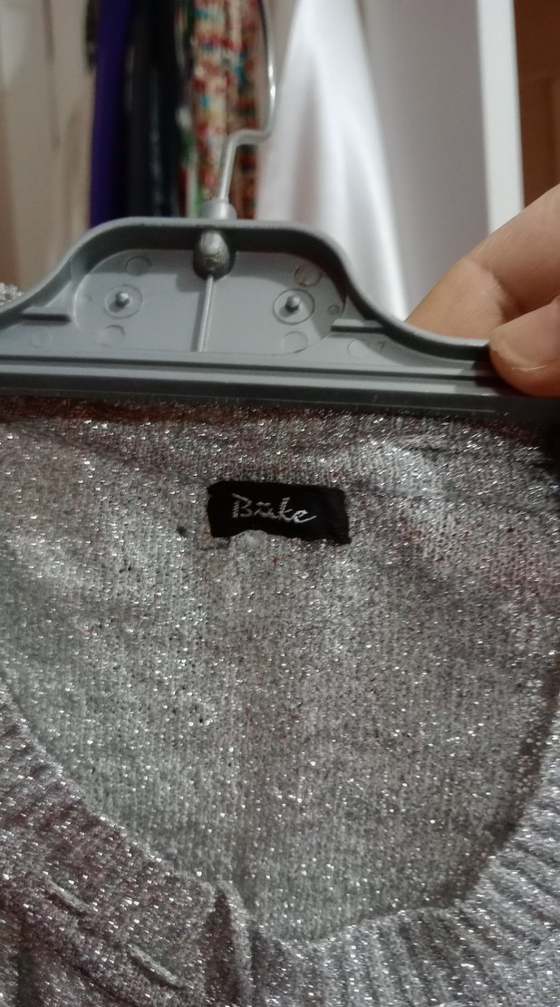 Gri Kısa Kollu Cıvıl cıvıl simli ışıltılı Kadın Triko Kazak - Görsel 3