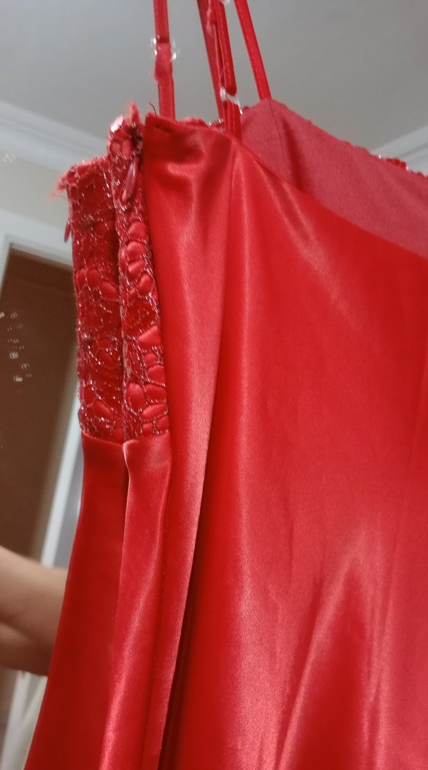 Kırmızı İşlemeli Straplez Uzun Abiye Elbise - Görsel 4