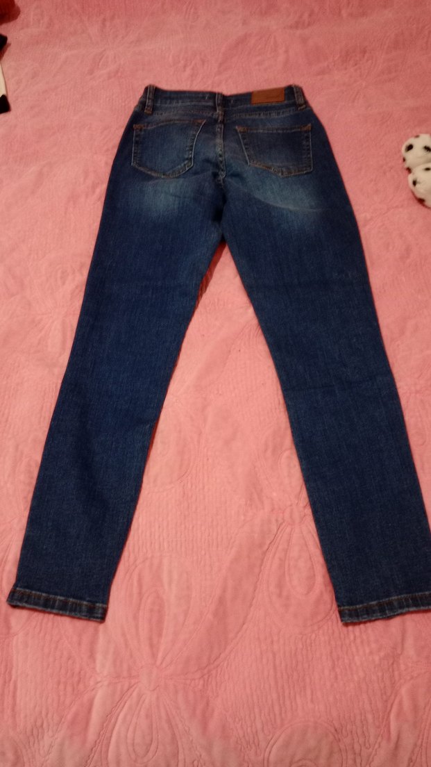 Nakışlı Düğmeli Mavi Kadın Kot Pantolon - Görsel 2