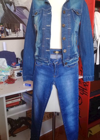 Renkli Baskılı Mavi Denim Kadın Ceket