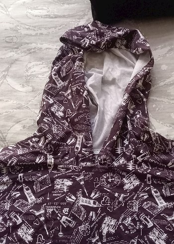 Gri Kapüşonlu Kız Panço geniş salaş m/l uygun - Görsel 3