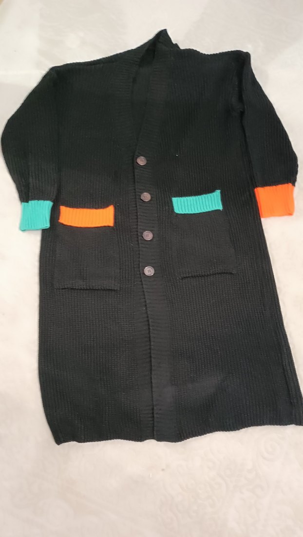 Renkli Detaylı Uzun Örgü Kadın Hırka - Görsel 3