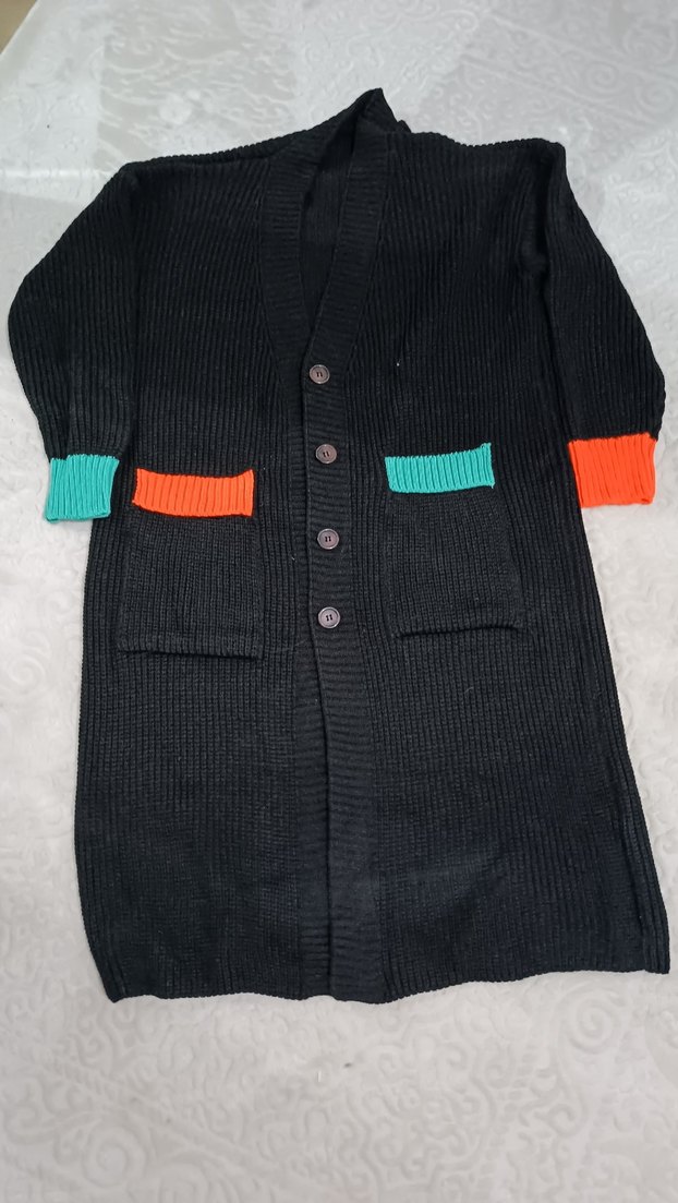 Renkli Detaylı Uzun Örgü Kadın Hırka - Görsel 2