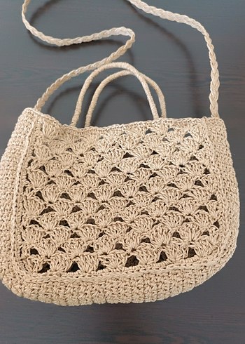 Bej Örgü Dantel Detaylı Bohem Kadın Çanta - Görsel 2