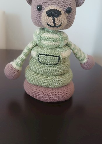 Pastel Gri Örgü Ayıcık Peluş Oyuncak - Görsel 3