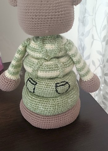 Pastel Gri Örgü Ayıcık Peluş Oyuncak - Görsel 2