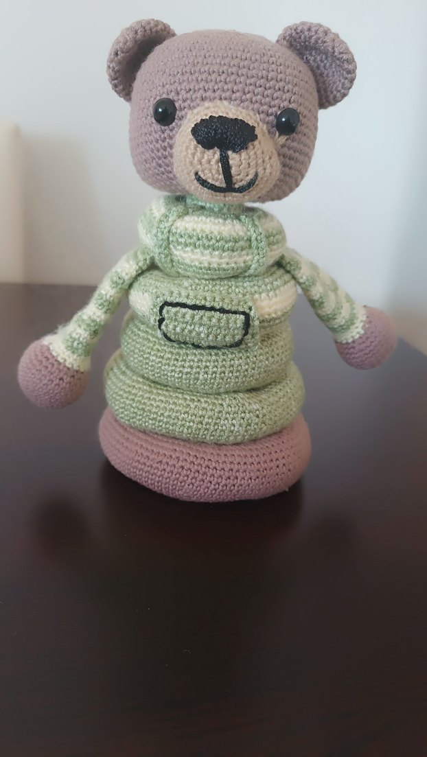 Pastel Gri Örgü Ayıcık Peluş Oyuncak - Görsel 3