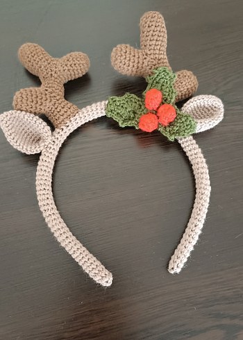 Nakışlı Bohem Örgü Geyik Boynuzu Saç Bandı - Görsel 2