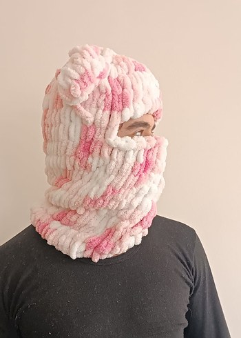 Pembe Örgü  Bere Kulaklı wegh maskesi - Görsel 2