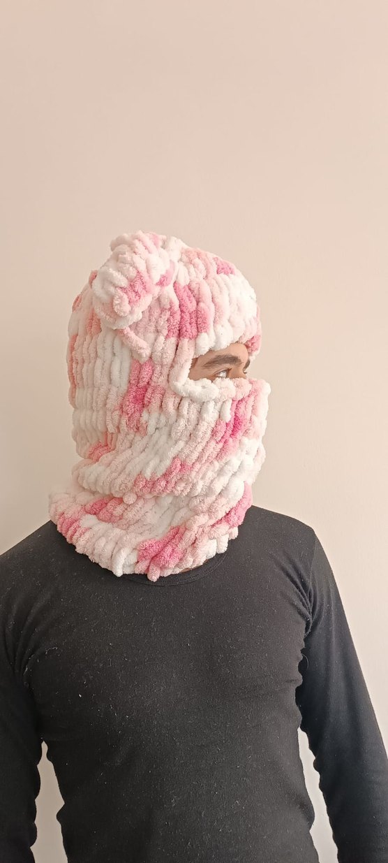 Pembe Örgü  Bere Kulaklı wegh maskesi - Görsel 2