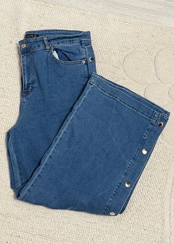 Düğmeli Mavi Kadın Denim Pantolon