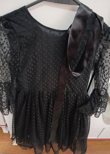 Kız Çocuk Siyah V Yaka Fırfırlı Goth Elbise - Görsel 2