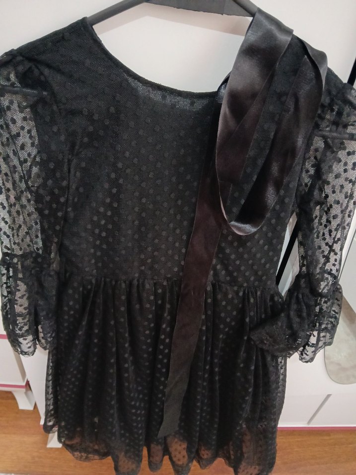 Kız Çocuk Siyah V Yaka Fırfırlı Goth Elbise - Görsel 2