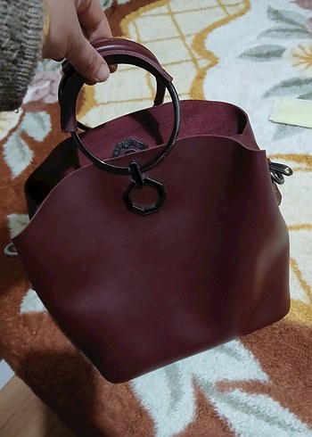 Bordo Deri Tokalı Kadın Çanta - Görsel 2