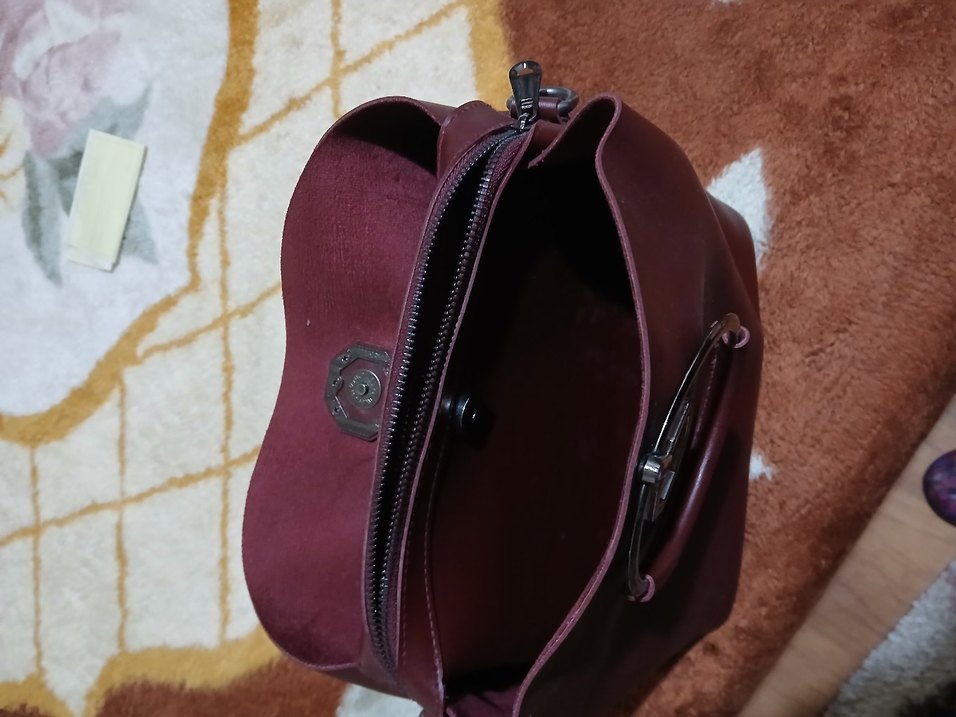 Bordo Deri Tokalı Kadın Çanta - Görsel 3