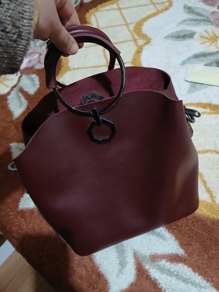 Bordo Deri Tokalı Kadın Çanta - Görsel 2