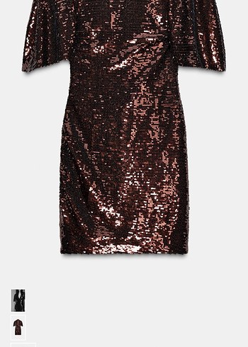 Drapeli Parlak Kahverengi Mini Elbise - Görsel 8