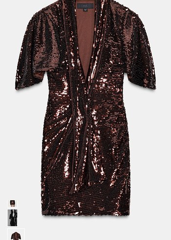 Drapeli Parlak Kahverengi Mini Elbise - Görsel 7