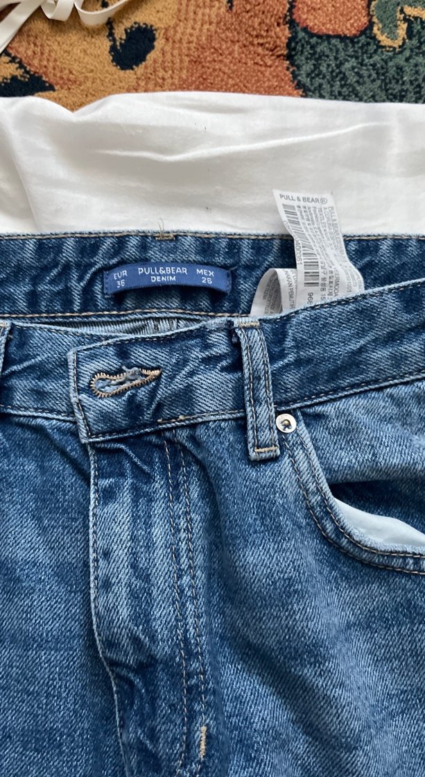 Yırtık Detaylı Mavi Salaş Kadın Kot Pantolon - Görsel 2