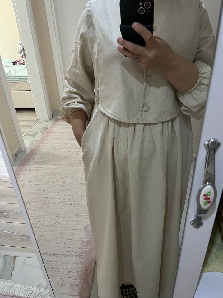 Bej keten  Kadın Elbise son fiyat - Görsel 2