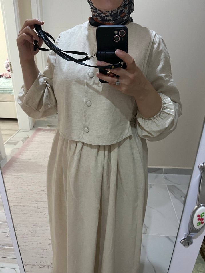 Bej keten  Kadın Elbise son fiyat - Görsel 3