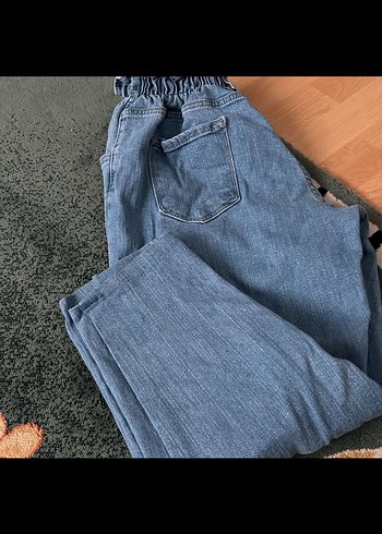 Kadın Mavi Belden Kemerli Bol Kesim Denim Pantolon - Görsel 4