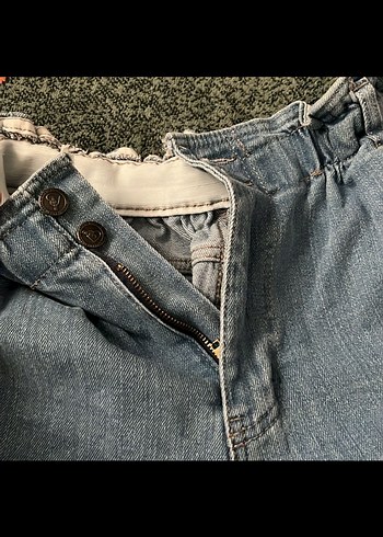 Kadın Mavi Belden Kemerli Bol Kesim Denim Pantolon - Görsel 3