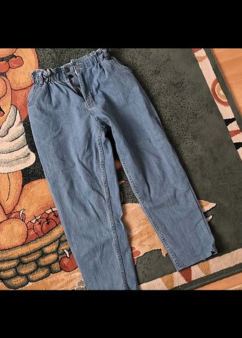Kadın Mavi Belden Kemerli Bol Kesim Denim Pantolon - Görsel 2