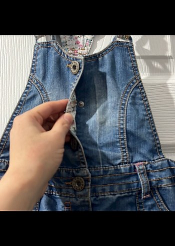 Kız Çocuk Mavi Denim Askılı Tulum - Görsel 2