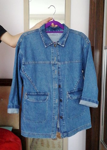 Düğmeli Mavi Denim Midi Ceket