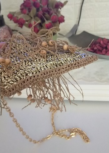 Zincir Detaylı Bej Örgü Kadın Çanta - Görsel 9