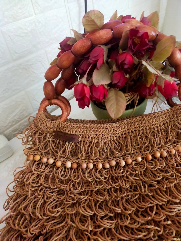 Boncuk Detaylı Bohem Örgü Kadın Çanta - Görsel 2