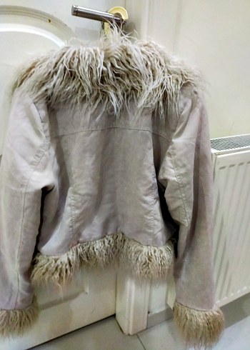 Bej Süet Kadın Kürklü Midi Ceket - Görsel 5