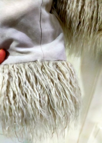 Bej Süet Kadın Kürklü Midi Ceket - Görsel 4