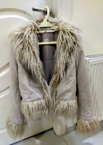 Bej Süet Kadın Kürklü Midi Ceket - Görsel 3