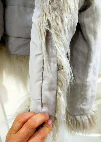 Bej Süet Kadın Kürklü Midi Ceket - Görsel 2