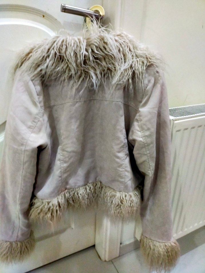 Bej Süet Kadın Kürklü Midi Ceket - Görsel 5